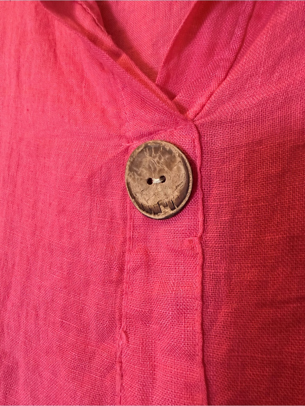 Women's Relaxed V-Neck Linen Tunic Blouse in Bright Pink - Picture 4 of 6